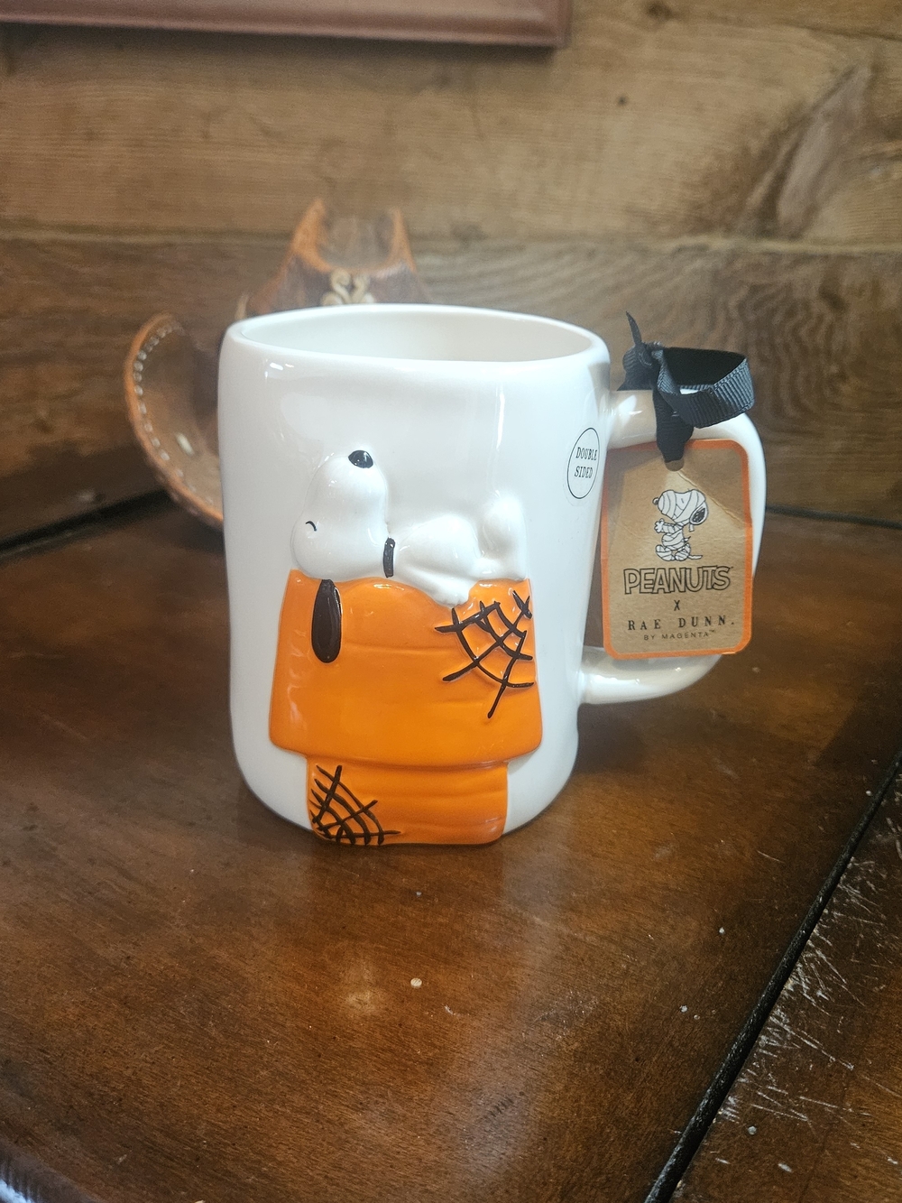 Peanuts by Rae Dunn White Ceramic Snoopy Mug with Orange Blanket Accent